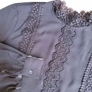 Black Victorian Lace Blouse High Neck Long Sleeve Gothic Romantic Top Dressy LG